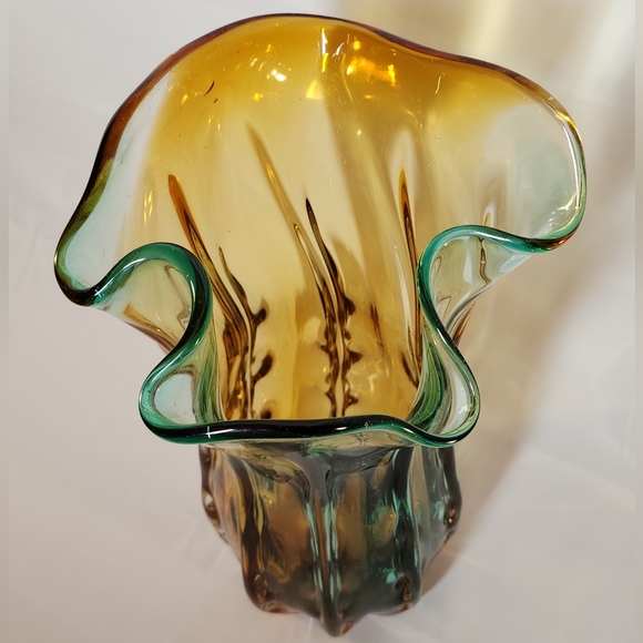 Large Glass Vase Murano-Style Blue Yellow 14" - Picture 6 of 9